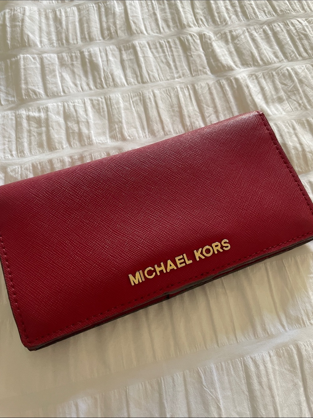 Michael Kors Red Saffiano Key & Card Holder with Gold Logo